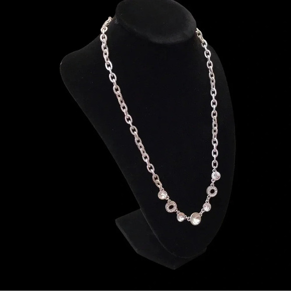 Jones New York Costume Silver Necklace with Crystal Gems - Picture 5 of 7